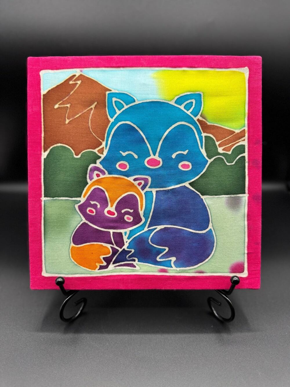 Vibrant Hand Painted Silk Raccoon Art